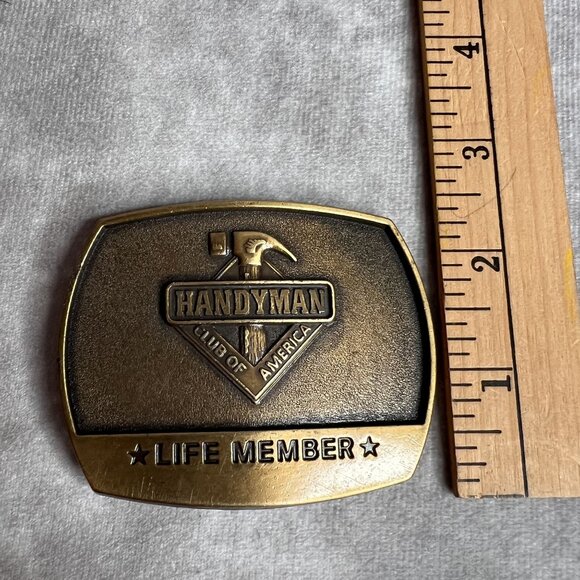 Handyman Club Of America Life Member Belt Buckle 1996 VTG Brass Hammer Logo Gift - Picture 5 of 5